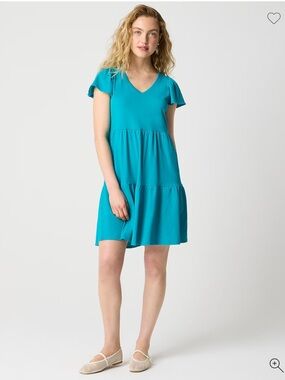 J Crew Teal V-Neck Tiered Mini Dress 2x new NWT